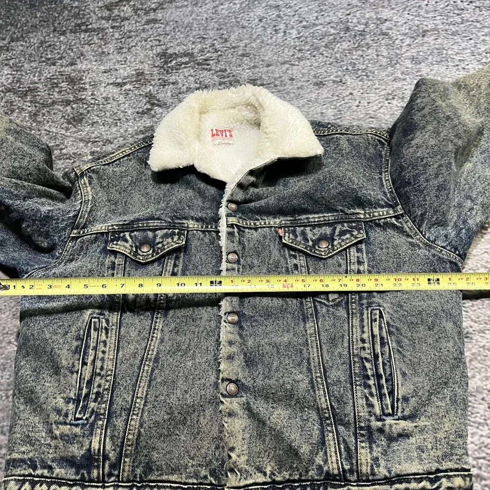 Vintage 80s Levi's Denim Trucker Jacket Size XL Sherpa Lined Acid‎ Wash USA